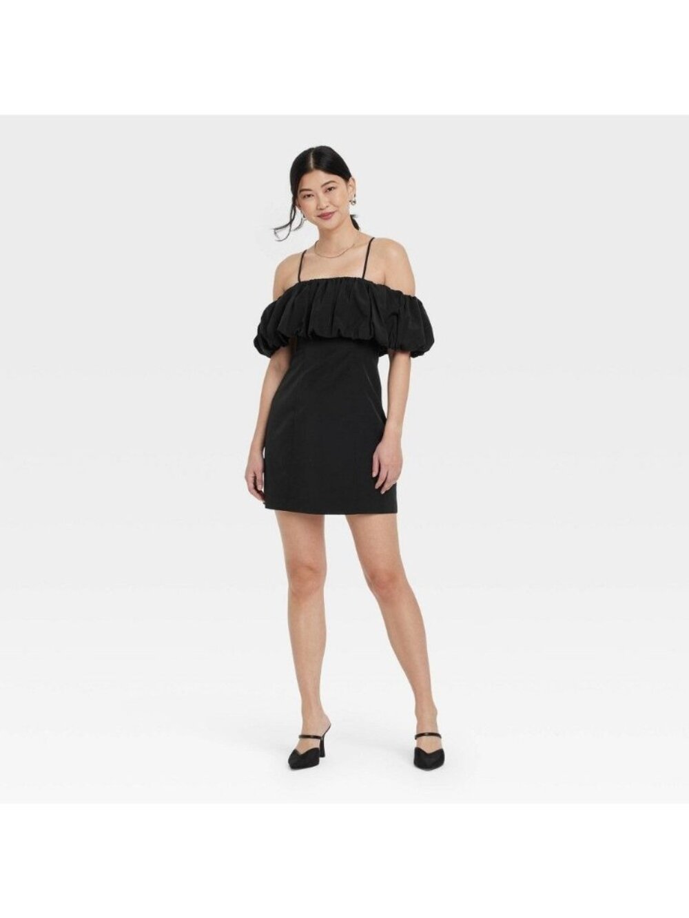 NWT Women's Size 6 Ruffle Mini a-Line off the shoulder Dress - a New Day Black